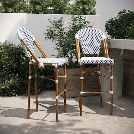 Flash Furniture WhiteNavy PE Rattan Stacking Paris Stool, 2PK 2-SDA-AD642001-F-BS-WHNVY-NAT-GG